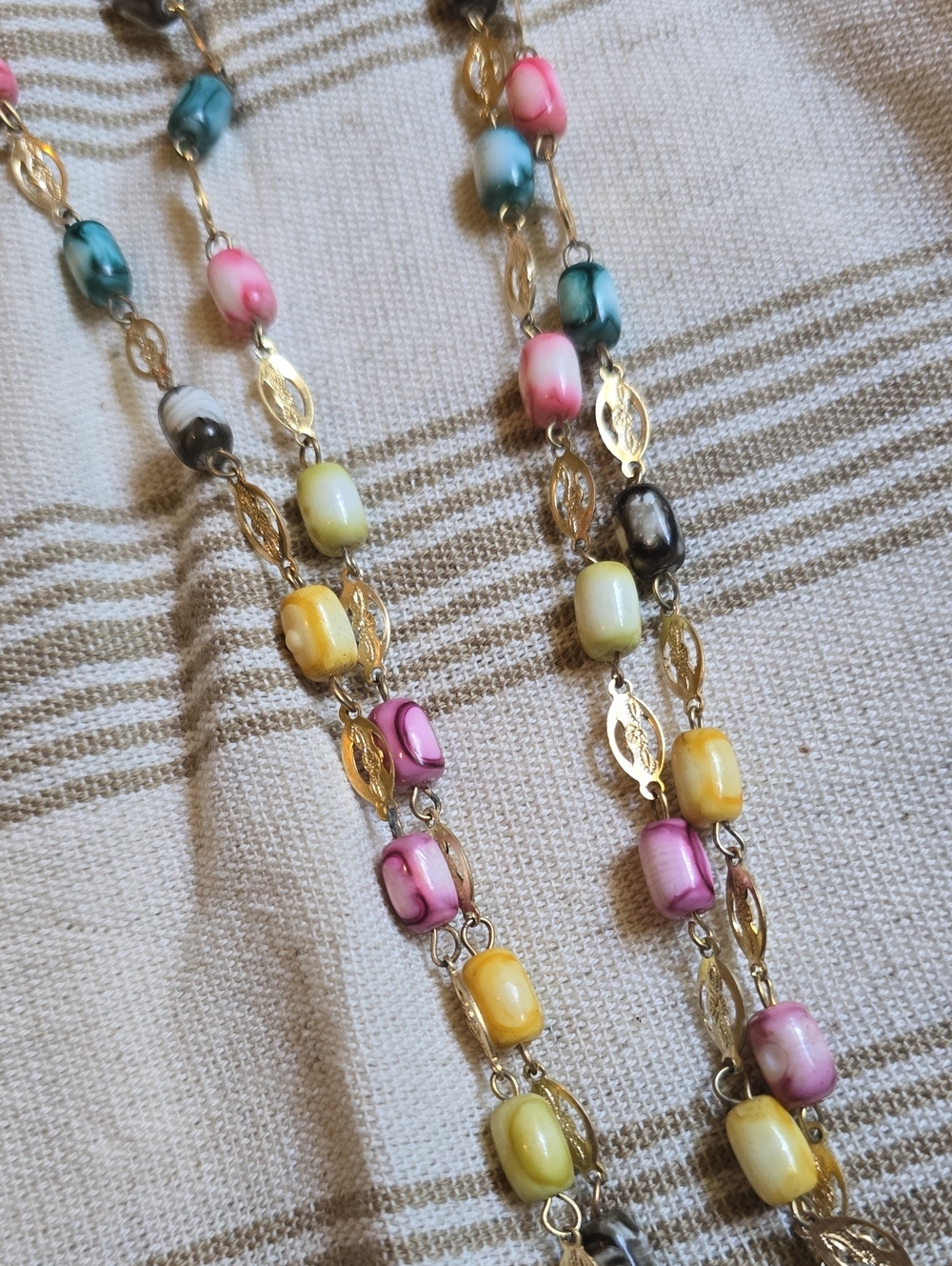 Vintage Multicolor Beaded & Gold Tone Long Necklace Fashion Jewelry